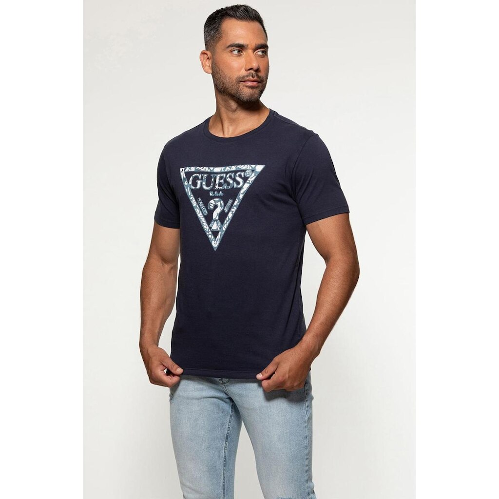 Camiseta Logo Folhas Azul Escuro