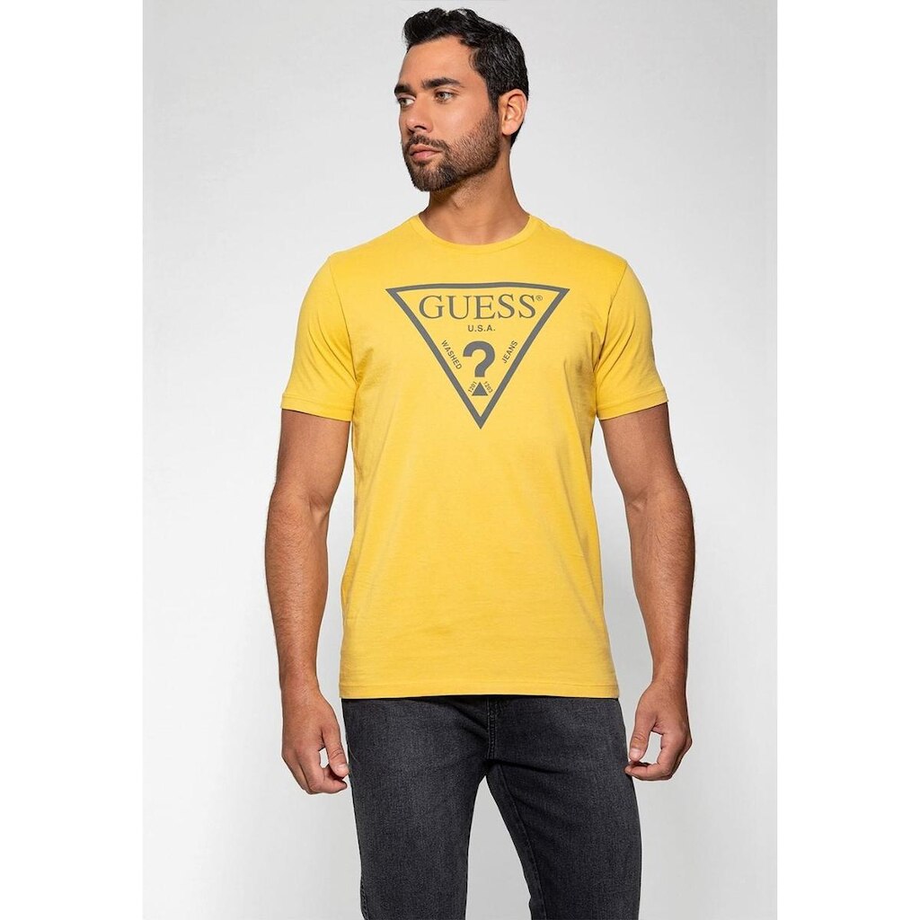 Camiseta Logo Triangulo Relevo Guess Amarelo