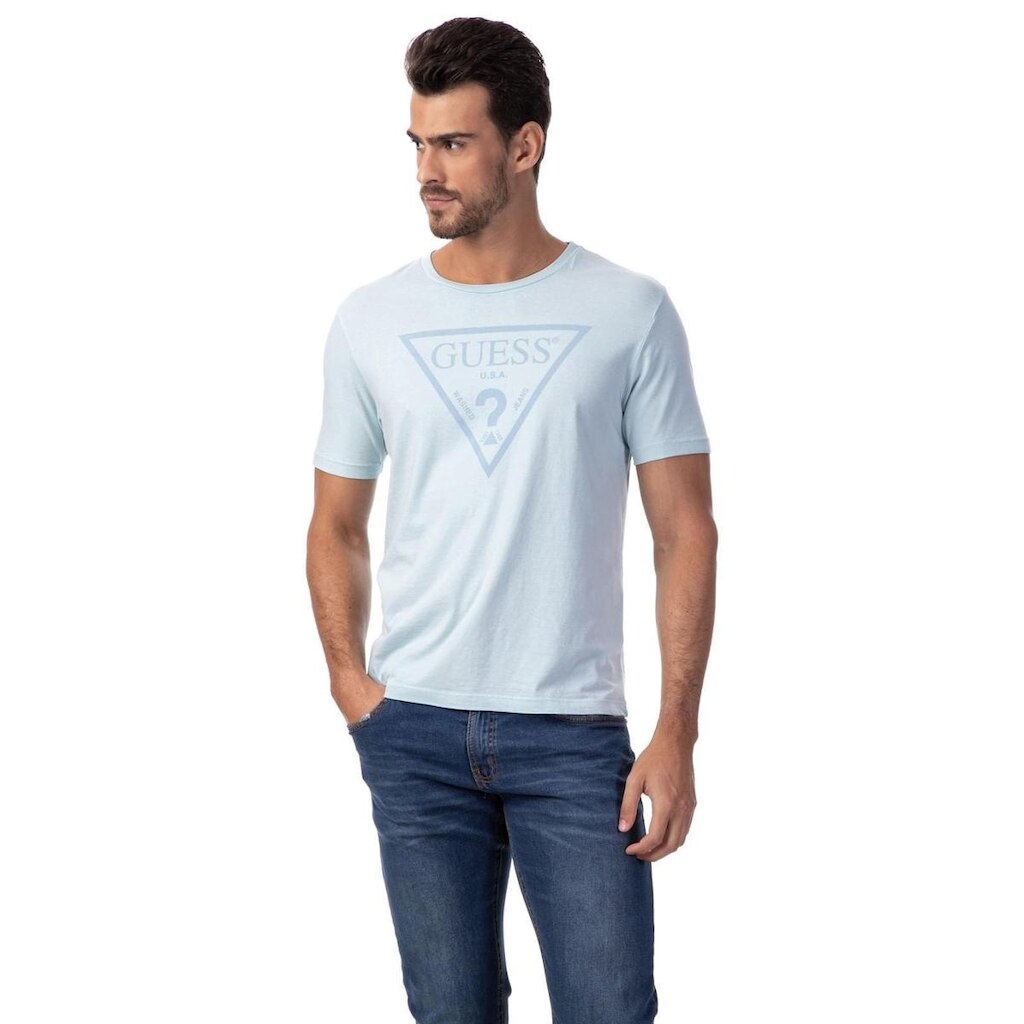 Camiseta Logo Triangulo Relevo Guess Azul Claro