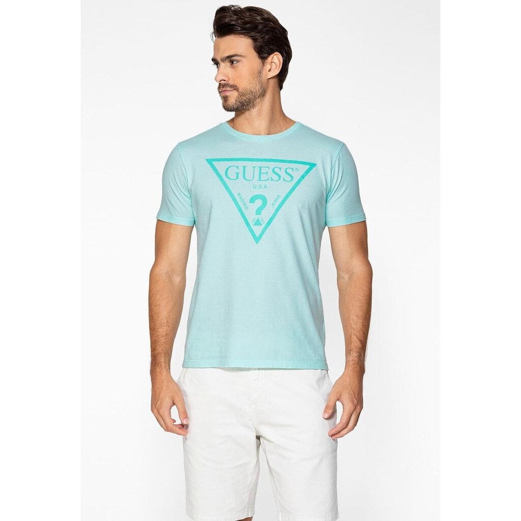 Camiseta Logo Triangulo Relevo Guess Azul Claro