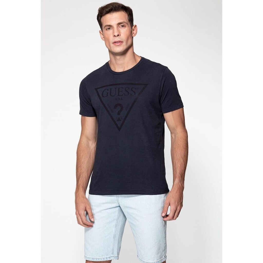 Camiseta Logo Triangulo Relevo Guess Azul Escuro