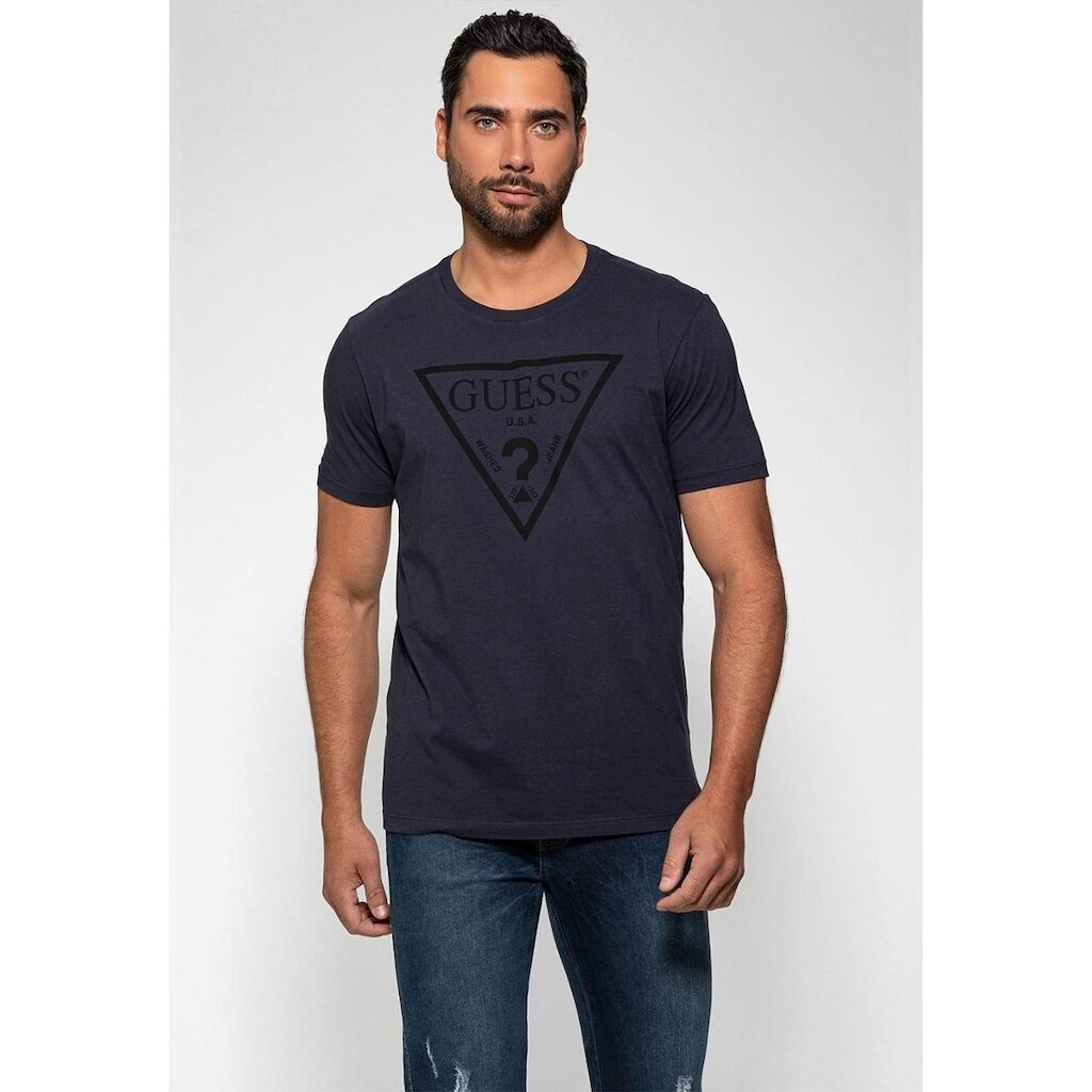 Camiseta Logo Triangulo Relevo Guess Azul Escuro