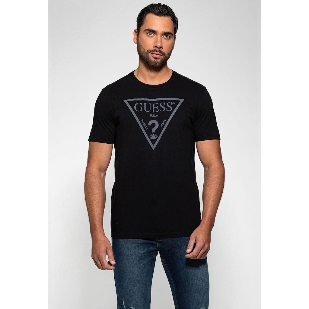 Camiseta Logo Triangulo Relevo Guess Preto