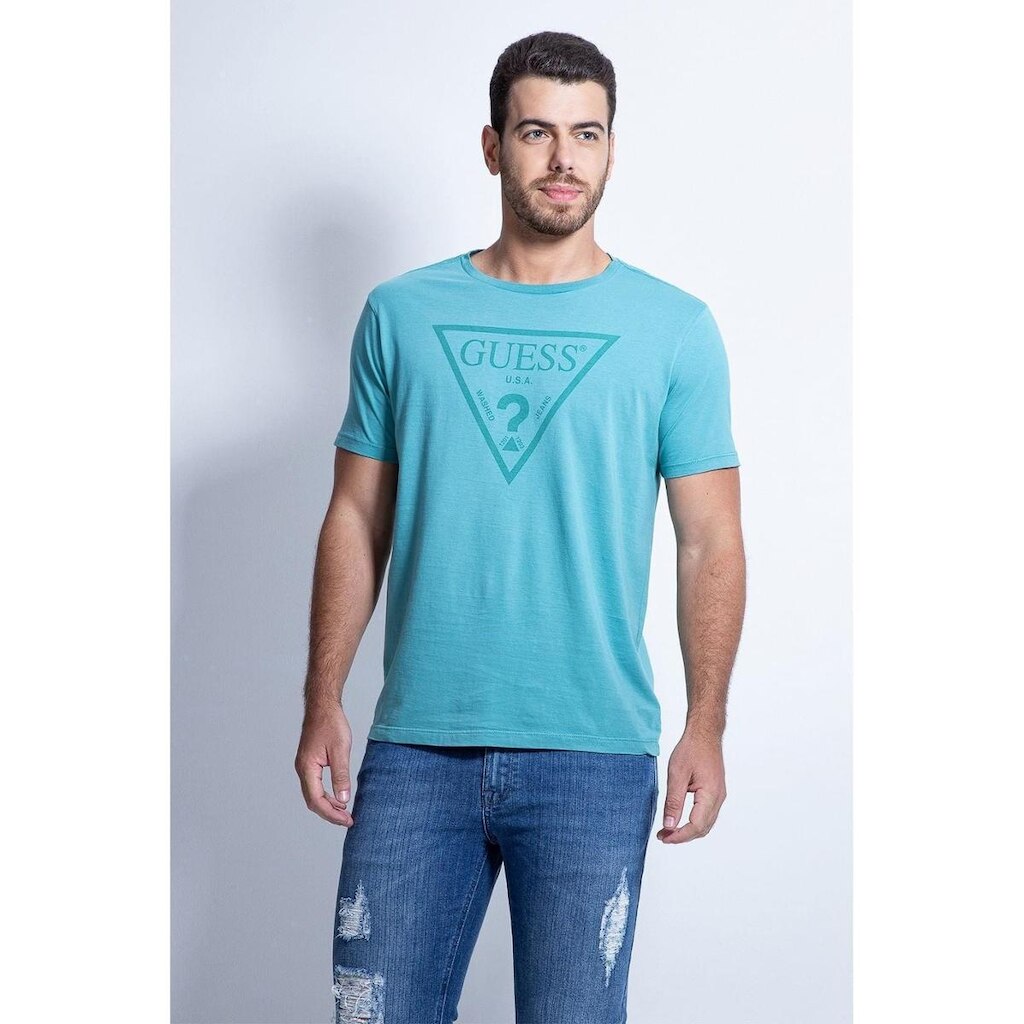 Camiseta Logo Triangulo Relevo Guess Verde Claro