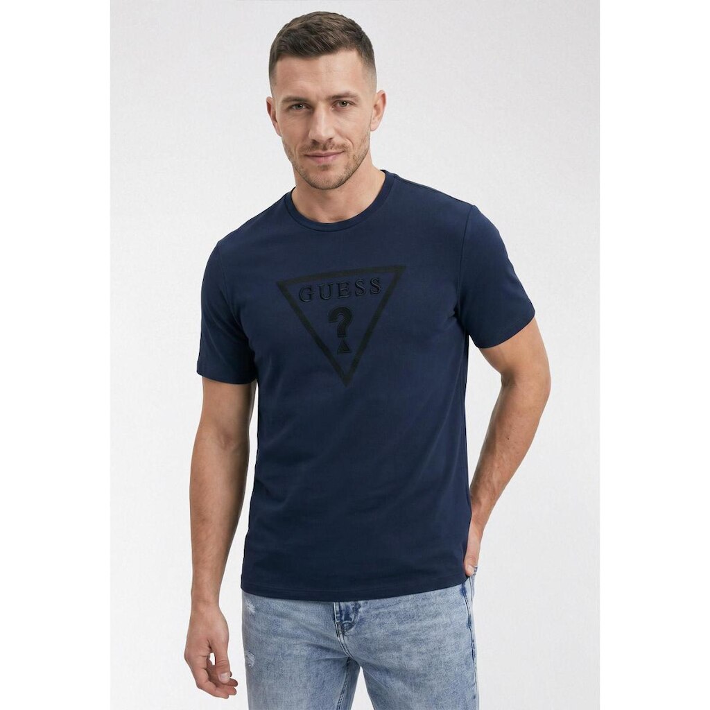 Camiseta Logo Triangulo Silk Bordado Azul Escuro