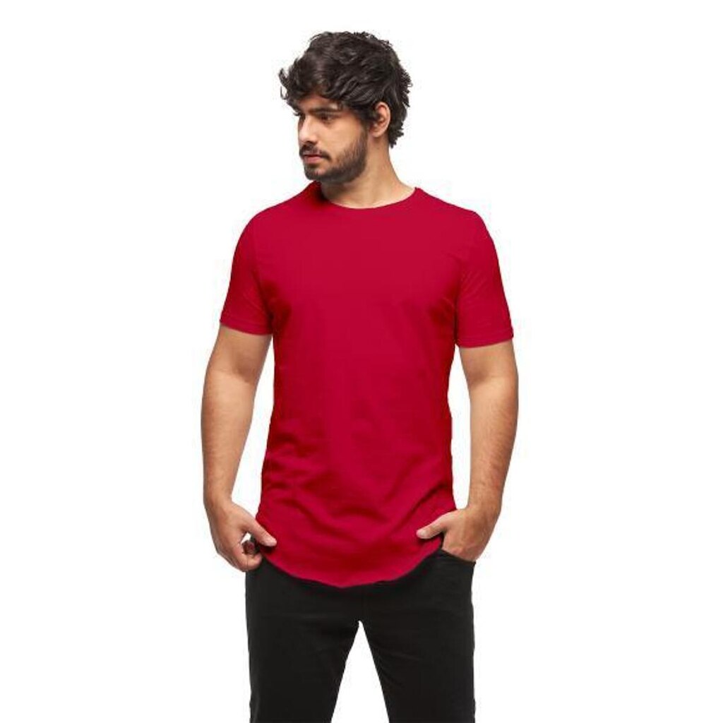 Camiseta Long Line Masculina Oversized Manga Curta-ROSAPINK-P