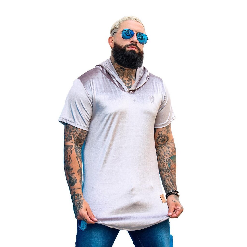 Camiseta Longline de Veludo com Touca Pierry Lohan - V09