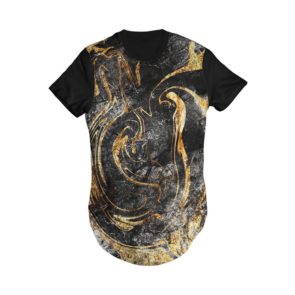 Camiseta Longline Di Nuevo Tinta Preta e Dourada