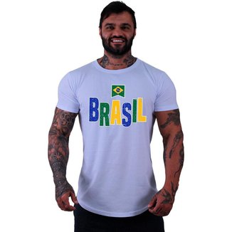 Camiseta Longline Manga Curta Alto Conceito Brasil Estampa Bandeira
