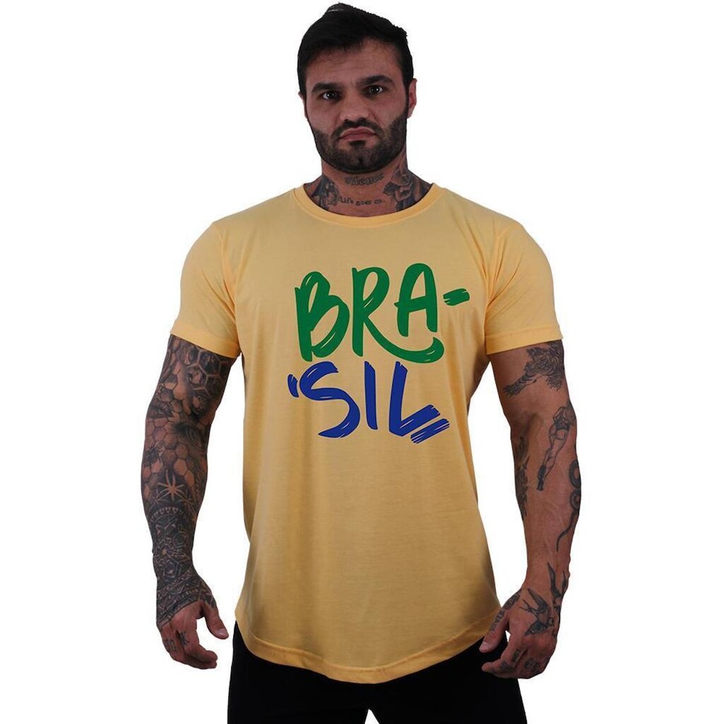 Camiseta Longline Manga Curta Alto Conceito Brasil Estilizado