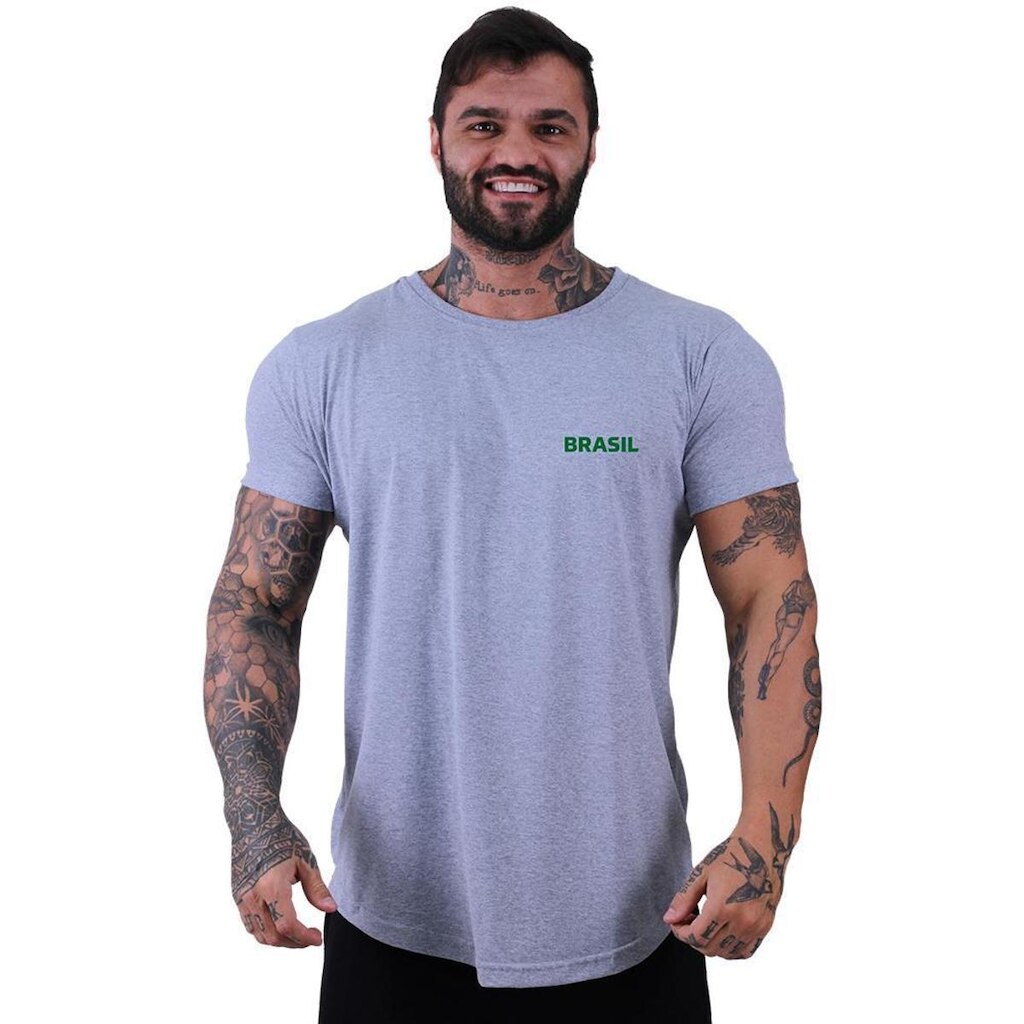 Camiseta Longline Manga Curta Alto Conceito Logo Brasil
