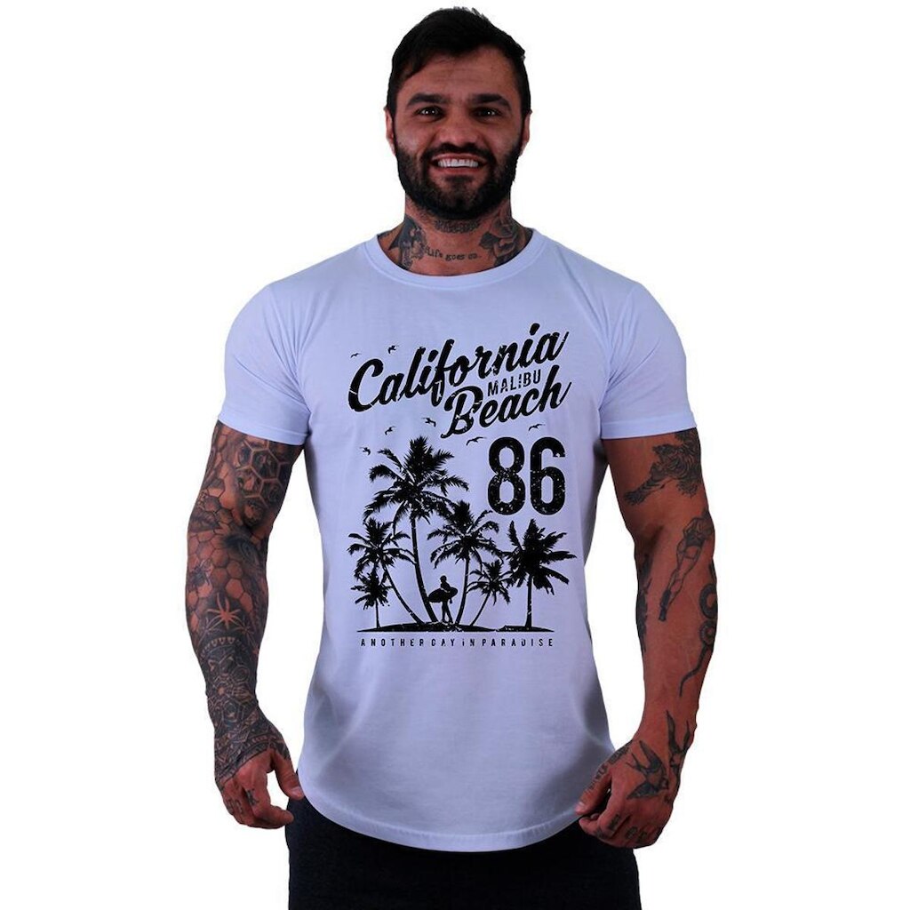 Camiseta Longline Manga Curta Alto Conceito Surf Malibu Beach