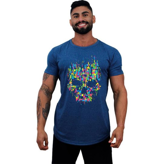 Camiseta Longline Manga Curta MXD Conceito Caveira Abstrata Masculina - Marinho é ruim? Camiseta Longline Manga Curta MXD Conceito Caveira Abstrata Masculina - Marinho é boa?