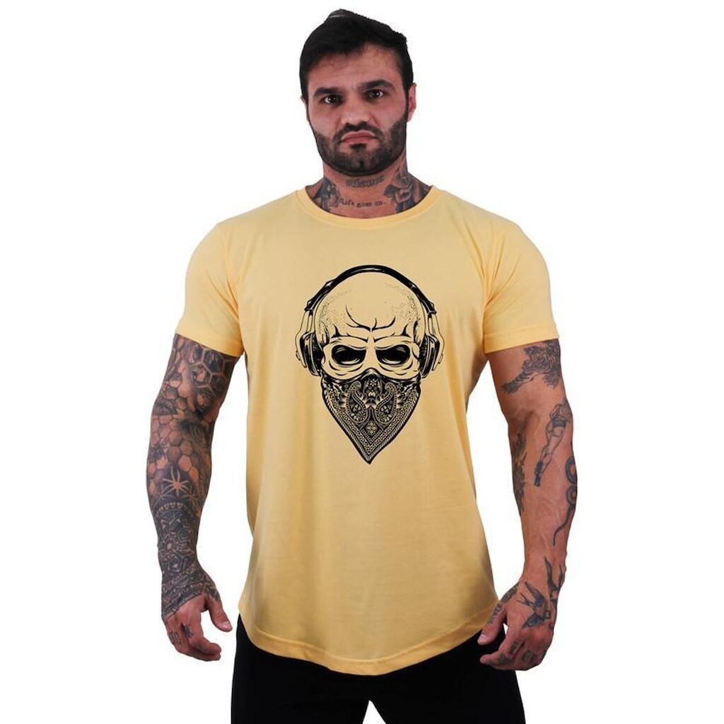Camiseta Longline Manga Curta MXD Conceito Caveira Com Bandana
