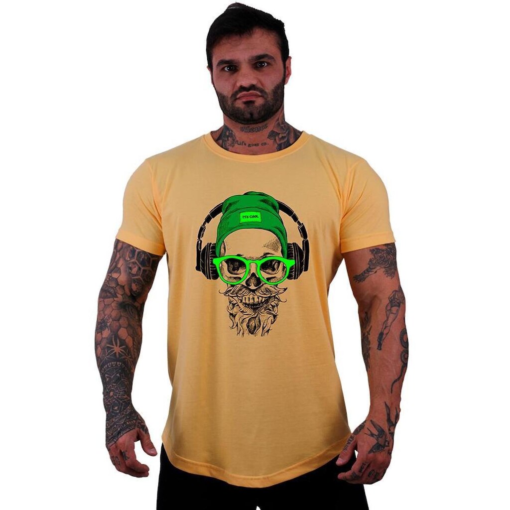 Camiseta Longline Manga Curta MXD Conceito Green Glasses Skull