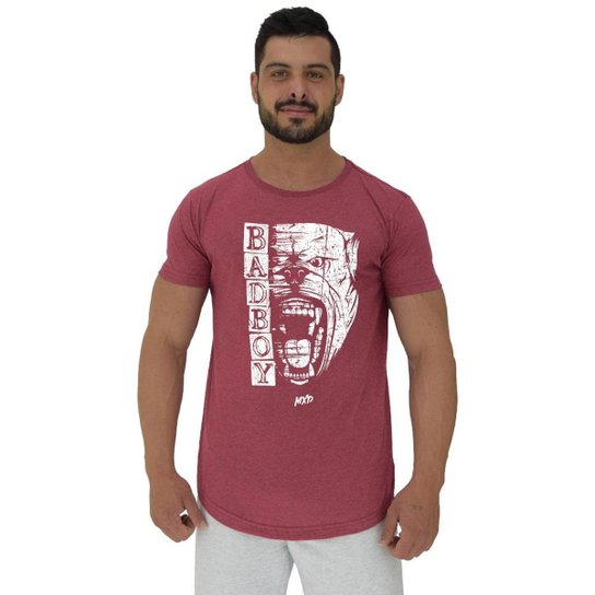 Camiseta Longline Manga Curta MXD Conceito Pitbull Bad Boy - Vermelho Menor preço em Camiseta Longline Manga Curta MXD Conceito Pitbull Bad Boy - Vermelho