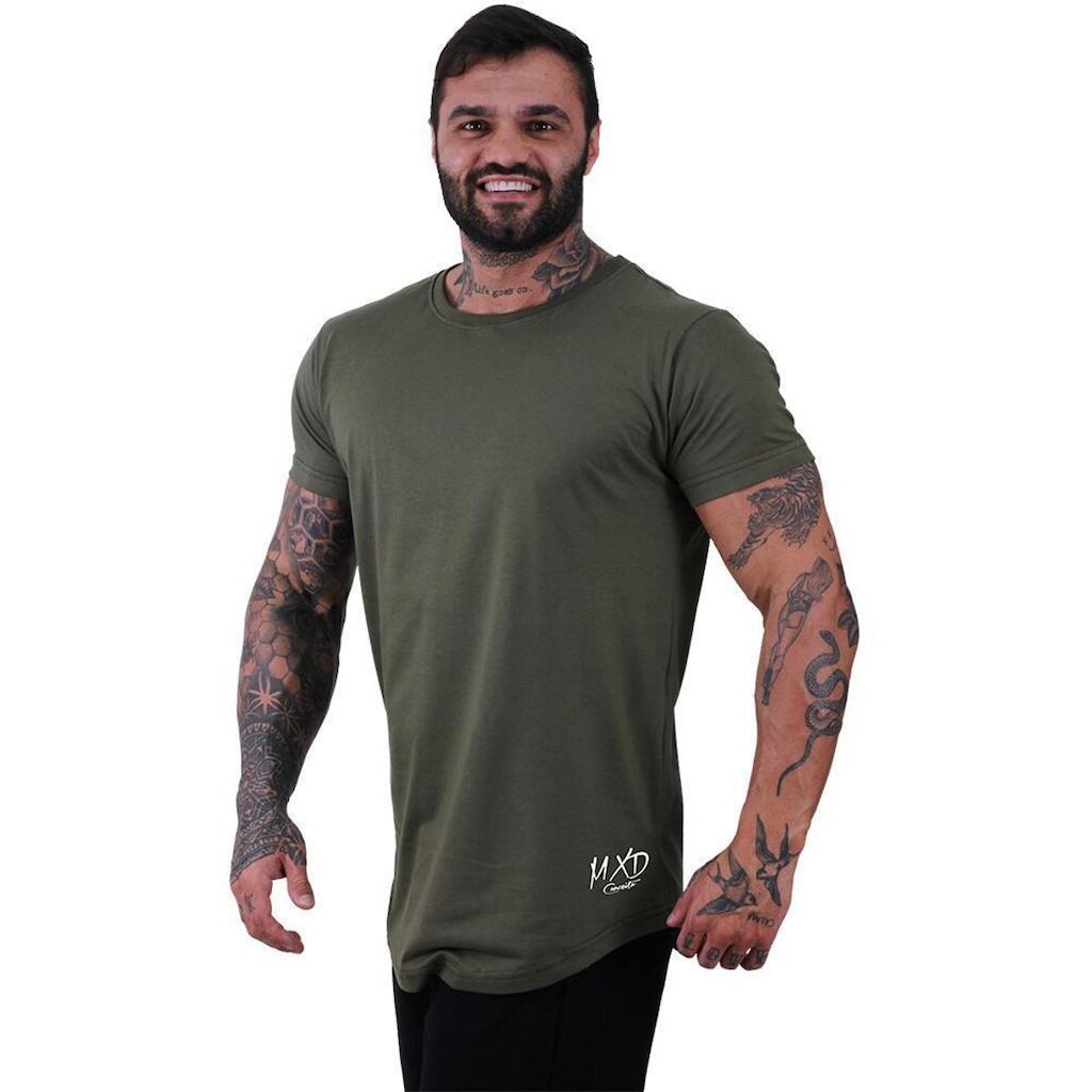 Camiseta Longline Masculina MXD Conceito Estampa Lateral Logo Clássico Artistic
