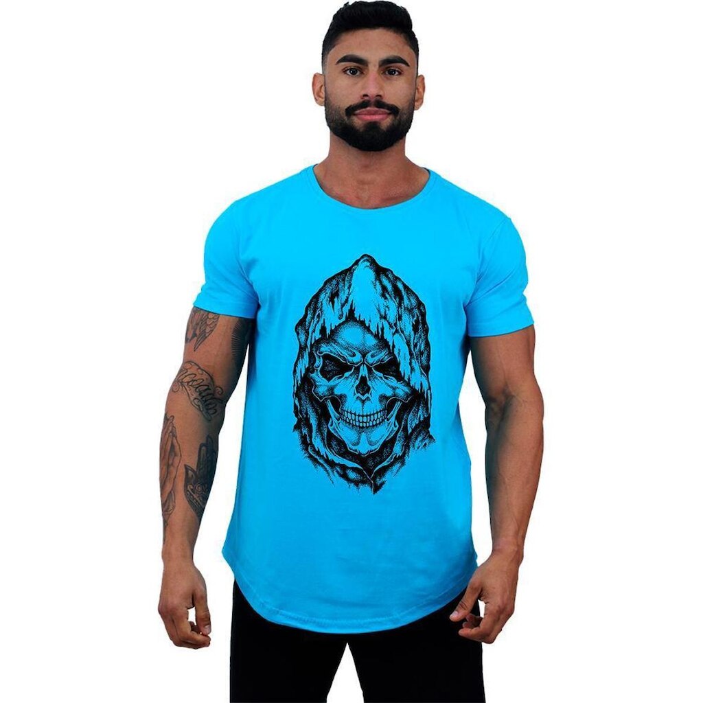 Camiseta Longline MXD Conceito Caveira Com Capuz Masculina