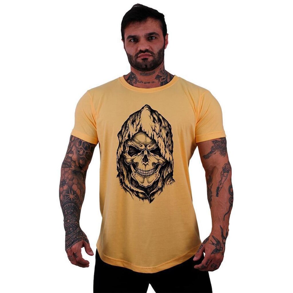 Camiseta Longline MXD Conceito Caveira Com Capuz Masculina