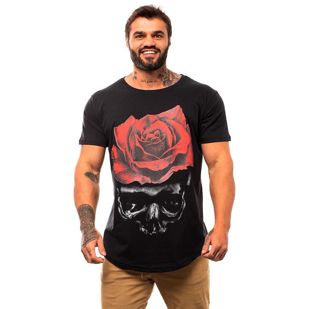 Camiseta Longline Premium Masculina MXD Conceito Caveira da Rosa