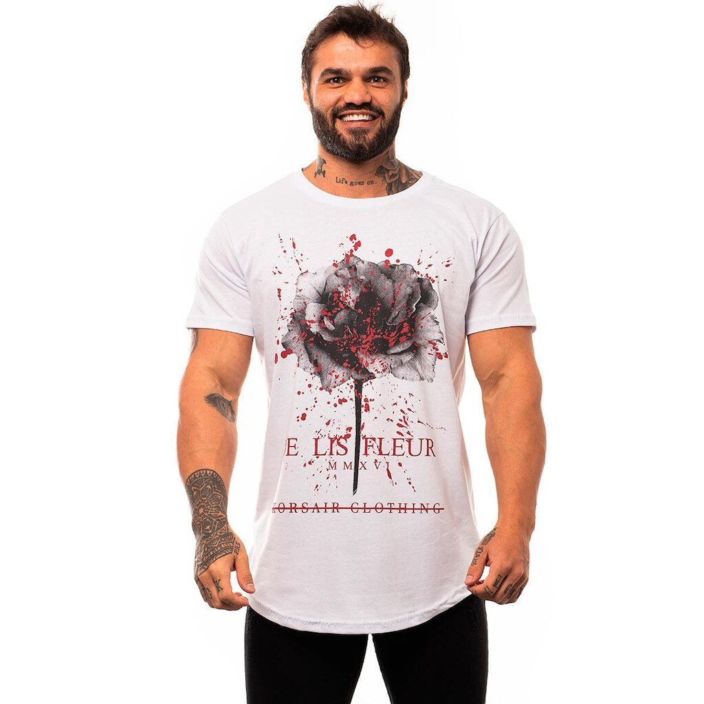 Camiseta Longline Premium Masculina MXD Conceito Flor e Lis