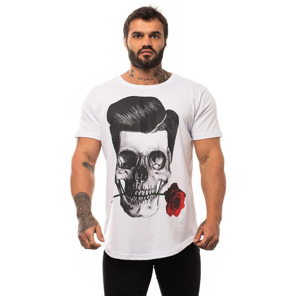 Camiseta Longline Premium Masculina MXD Conceito Romantic Skull