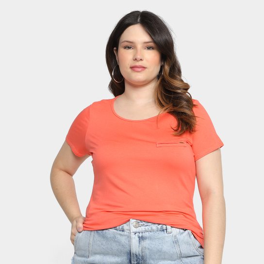 Camiseta Lunender Plus Size Viscose Feminina - Salmão Menor preço em Camiseta Lunender Plus Size Viscose Feminina - Salmão