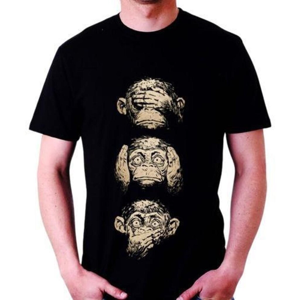 Camiseta Macacos Surdo Mudo E Cego Camisa Divertida Algodão