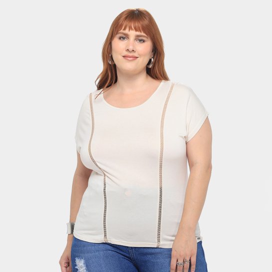 Camiseta Maelle Plus Size feminino 15402 - Bege Menor preço em Camiseta Maelle Plus Size feminino 15402 - Bege