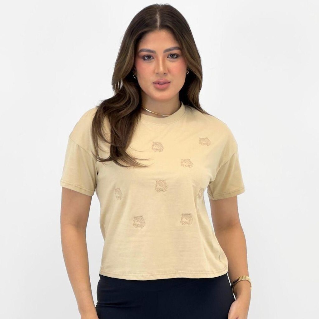 Camiseta Malwee Cropped com Bordado Manga Curta Feminino