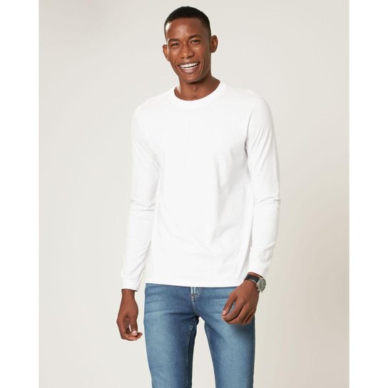 Camiseta Malwee Manga Longa com Punho Masculina - Branco Menor preço em Camiseta Malwee Manga Longa com Punho Masculina - Branco