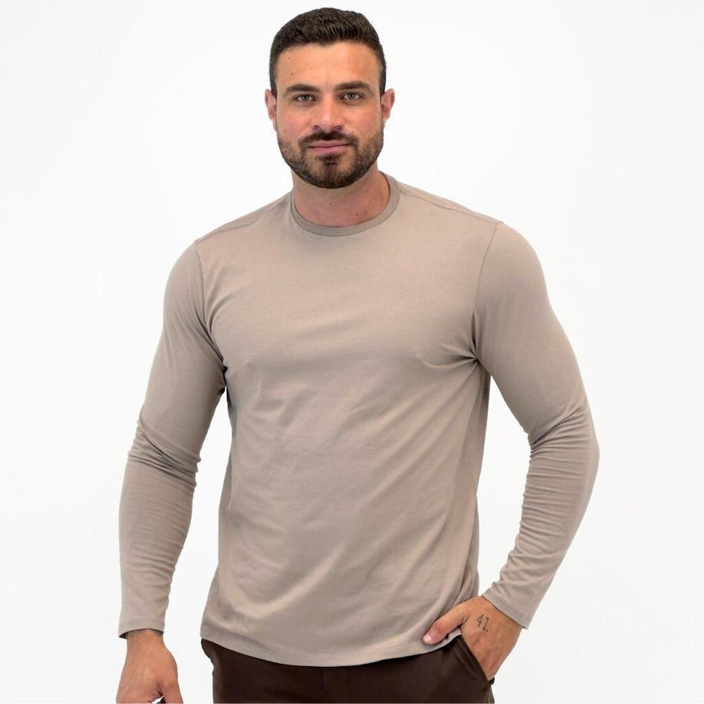 Camiseta Malwee Slim Manga Longa Gola Redonda Masculina