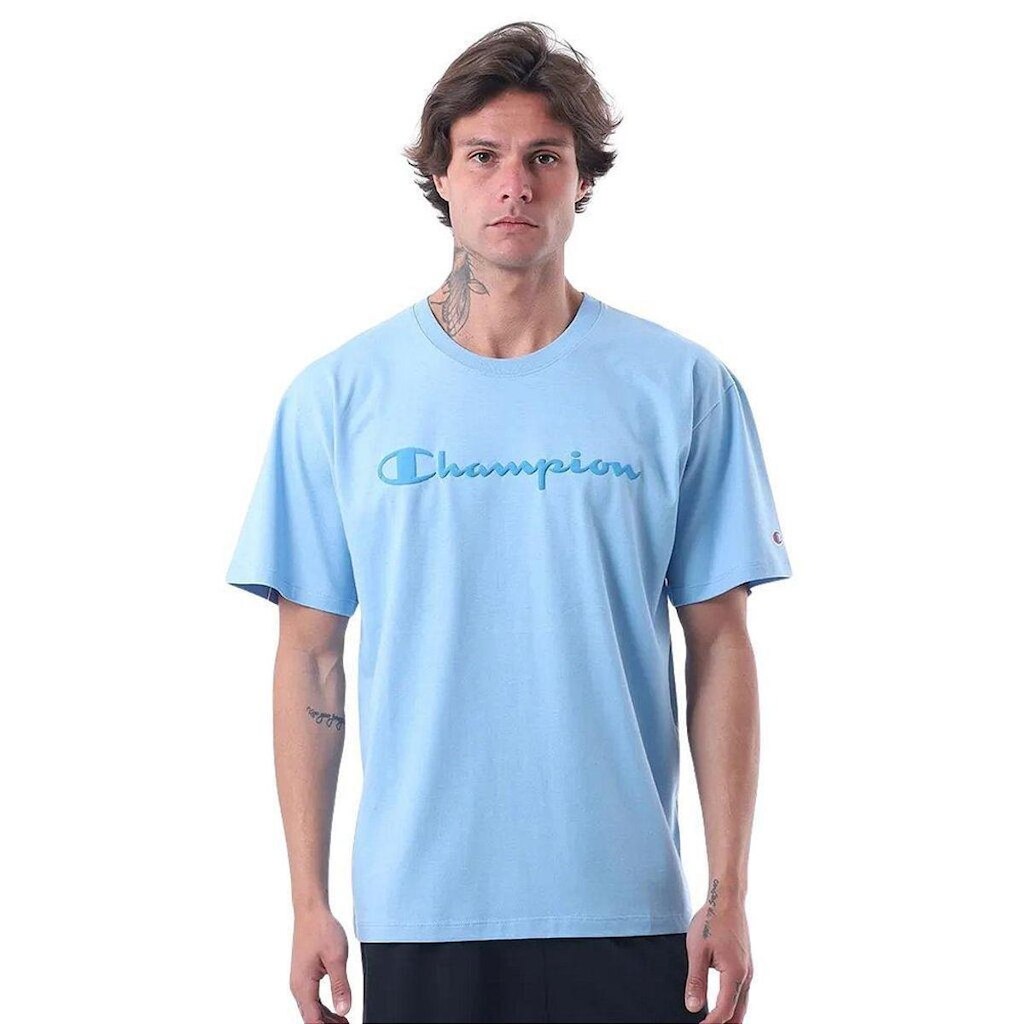 Camiseta Manga Curta Champion Malhão Script Azul Claro