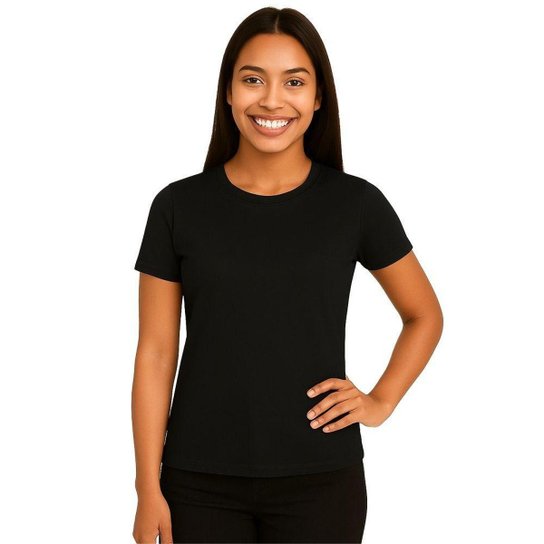 Camiseta Manga Curta Feminina Lisa Dry Academia Fit Preto Netshoes