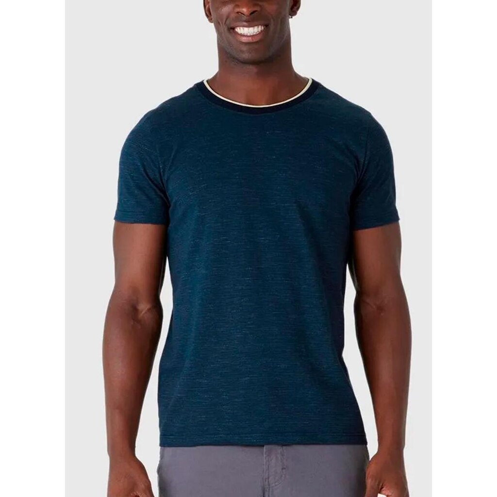 Camiseta Manga Curta Malwee 1000129619 Masculina Malha Listrada Algodão T. P/XGG
