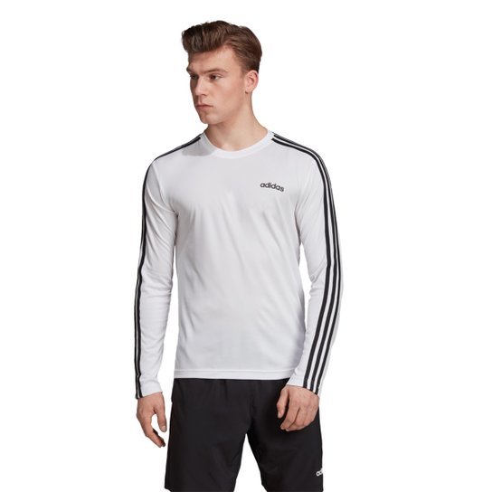 Camiseta Manga Longa Adidas D2m Clima 3s Masculina Branco Netshoes