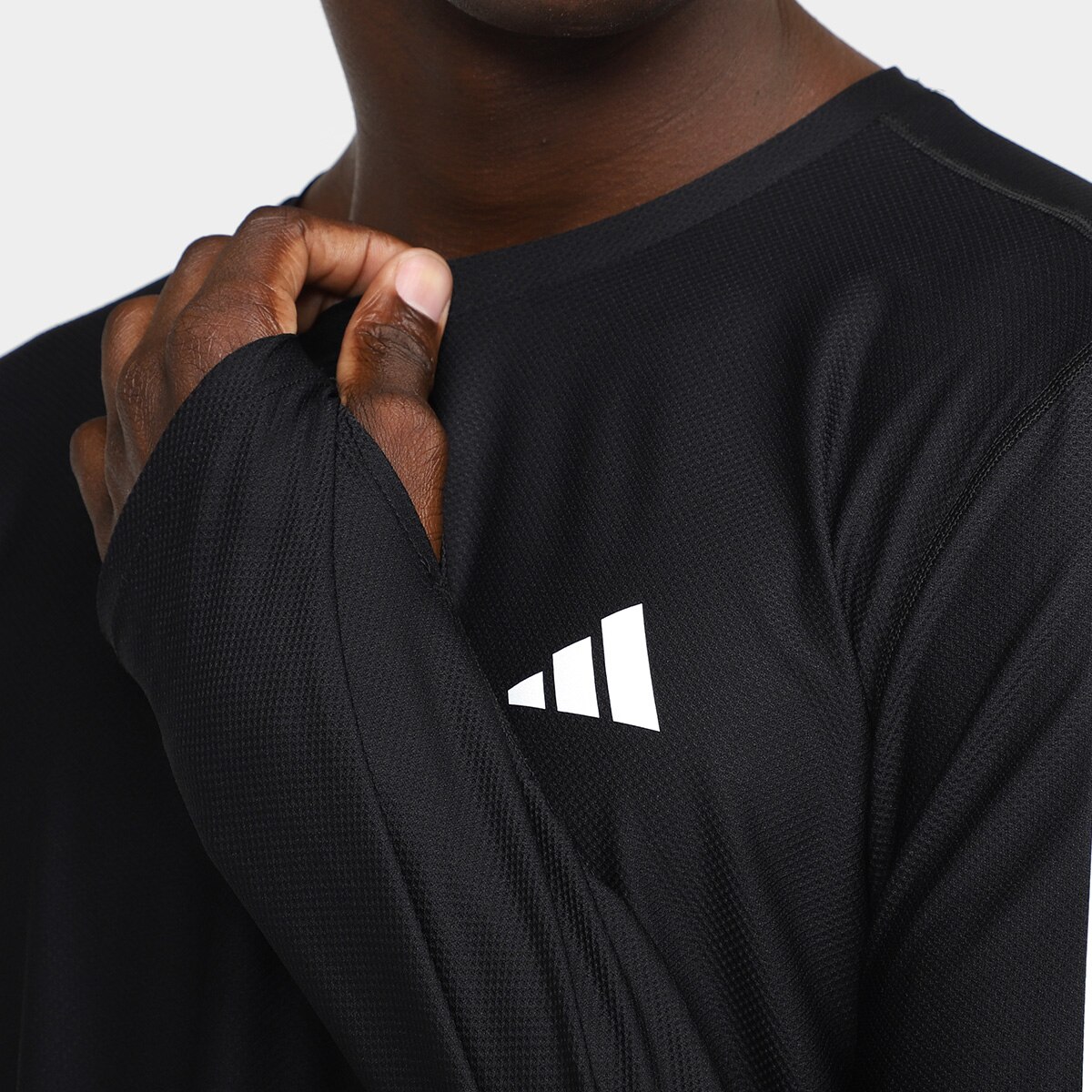 Camiseta Manga Longa Adidas Own The Run Base Masculina - Preto | Netshoes