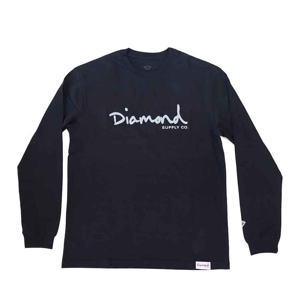 Camiseta Manga Longa Diamond Og Script - Preto/Branco/Cinza