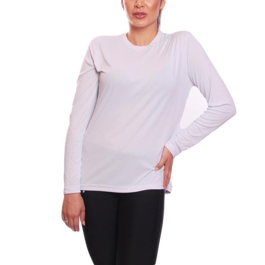 Camiseta Manga Longa Feminina Dry Proteção UV Básica Lisa Academia Treino Fitness