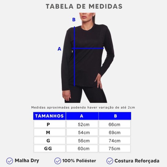 Camiseta Manga Longa Feminina Dry Proteção UV Básica Lisa Academia Treino Fitness