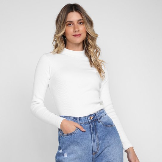 Camiseta Manga Longa Hering Gola Alta Feminina - Bege Menor preço em Camiseta Manga Longa Hering Gola Alta Feminina - Bege