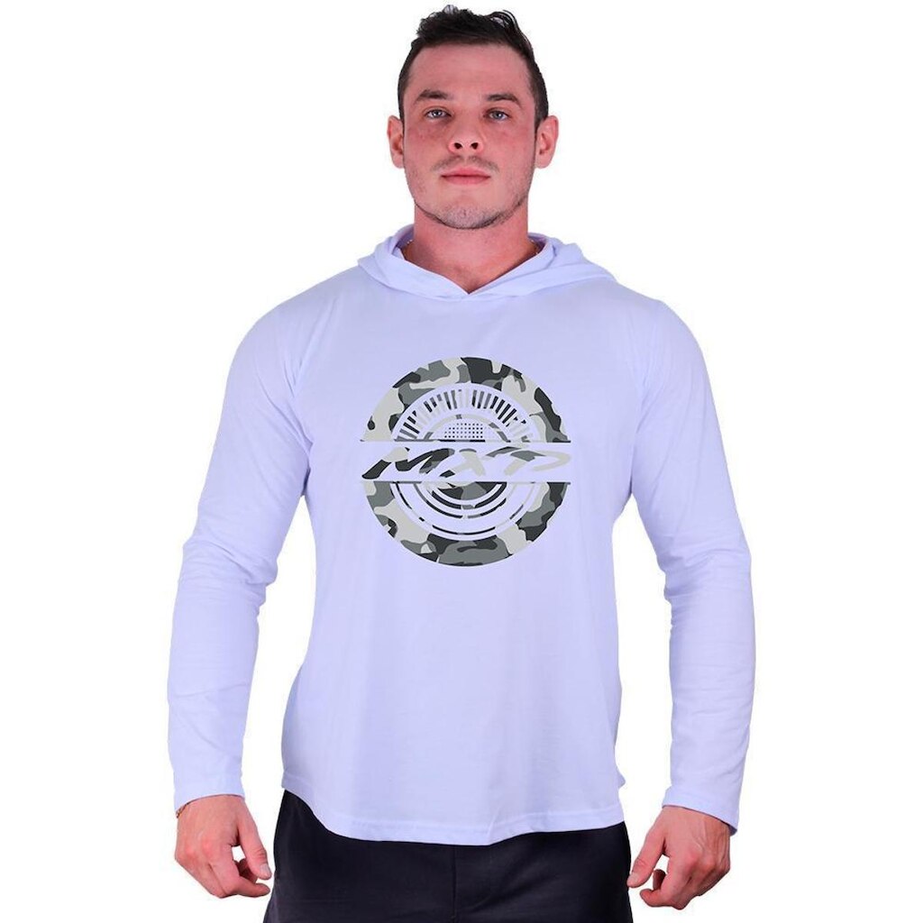 Camiseta Manga Longa Longline Com Touca MXD Conceito Moda Do Inverno