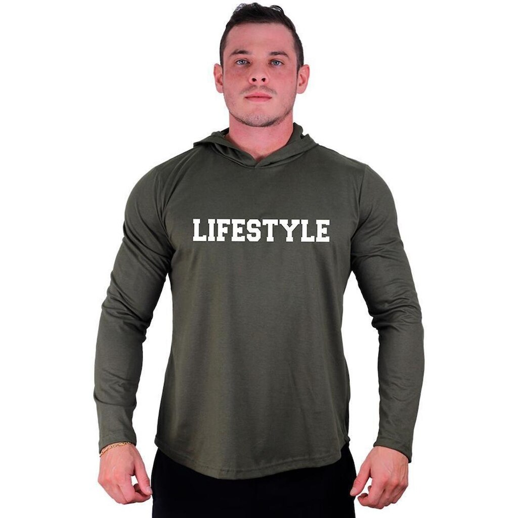 Camiseta Manga Longa Longline Com Touca MXD Conceito Moda Do Inverno