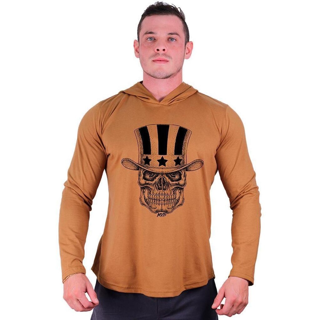 Camiseta Manga Longa Longline Com Touca MXD Conceito Moda Do Inverno