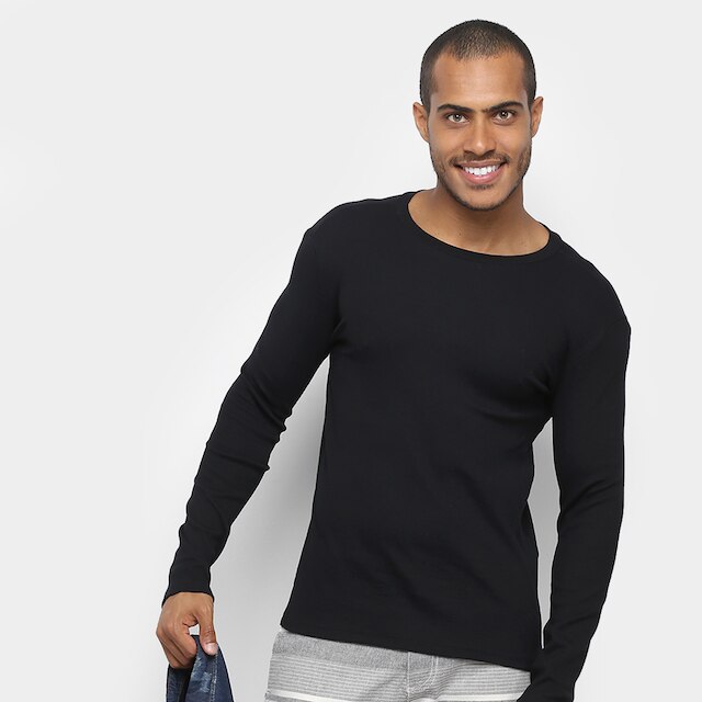 Camiseta Manga Longa Malwee Masculina - Preto | Netshoes