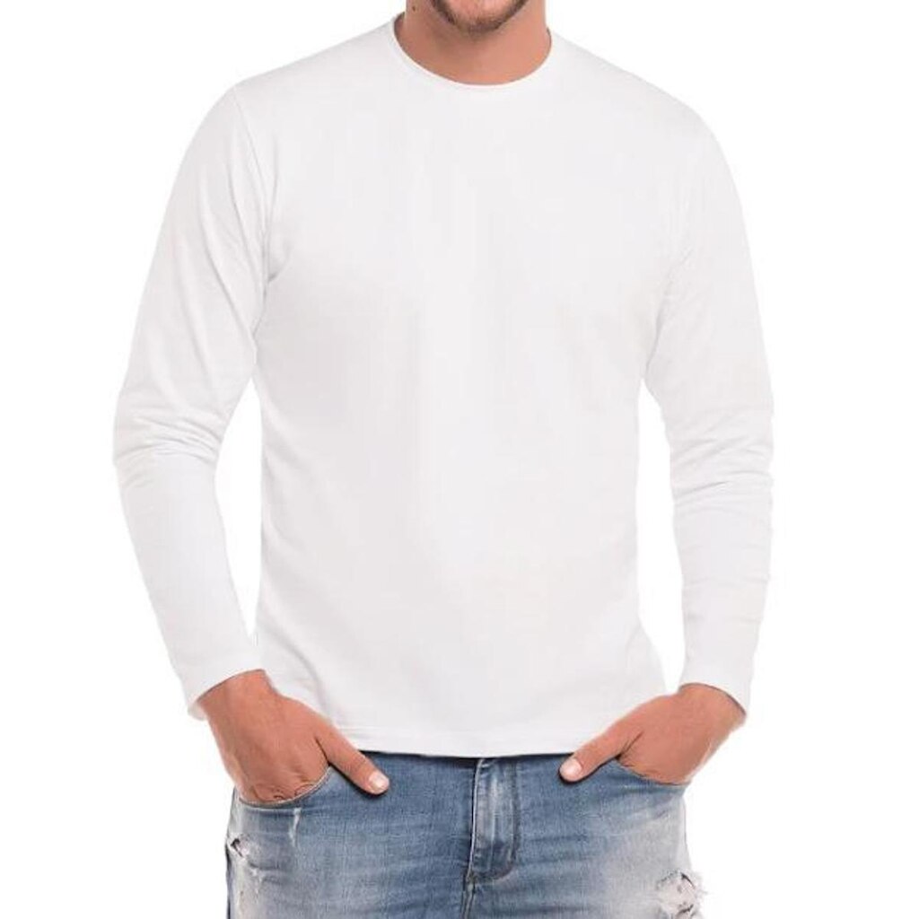 Camiseta Manga Longa Masculino 100% Algodão C15-BRANCO-GG