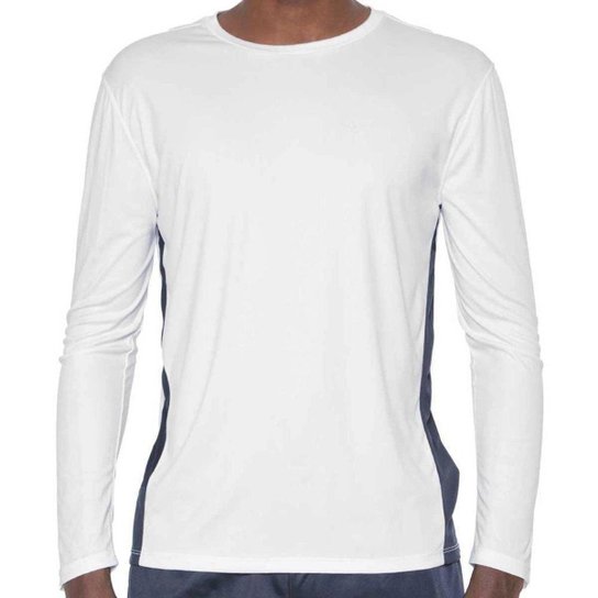 Camiseta Manga Longa Mizuno Wave Run-2 Masculina - Branco+Azul Menor preço em Camiseta Manga Longa Mizuno Wave Run-2 Masculina - Branco+Azul