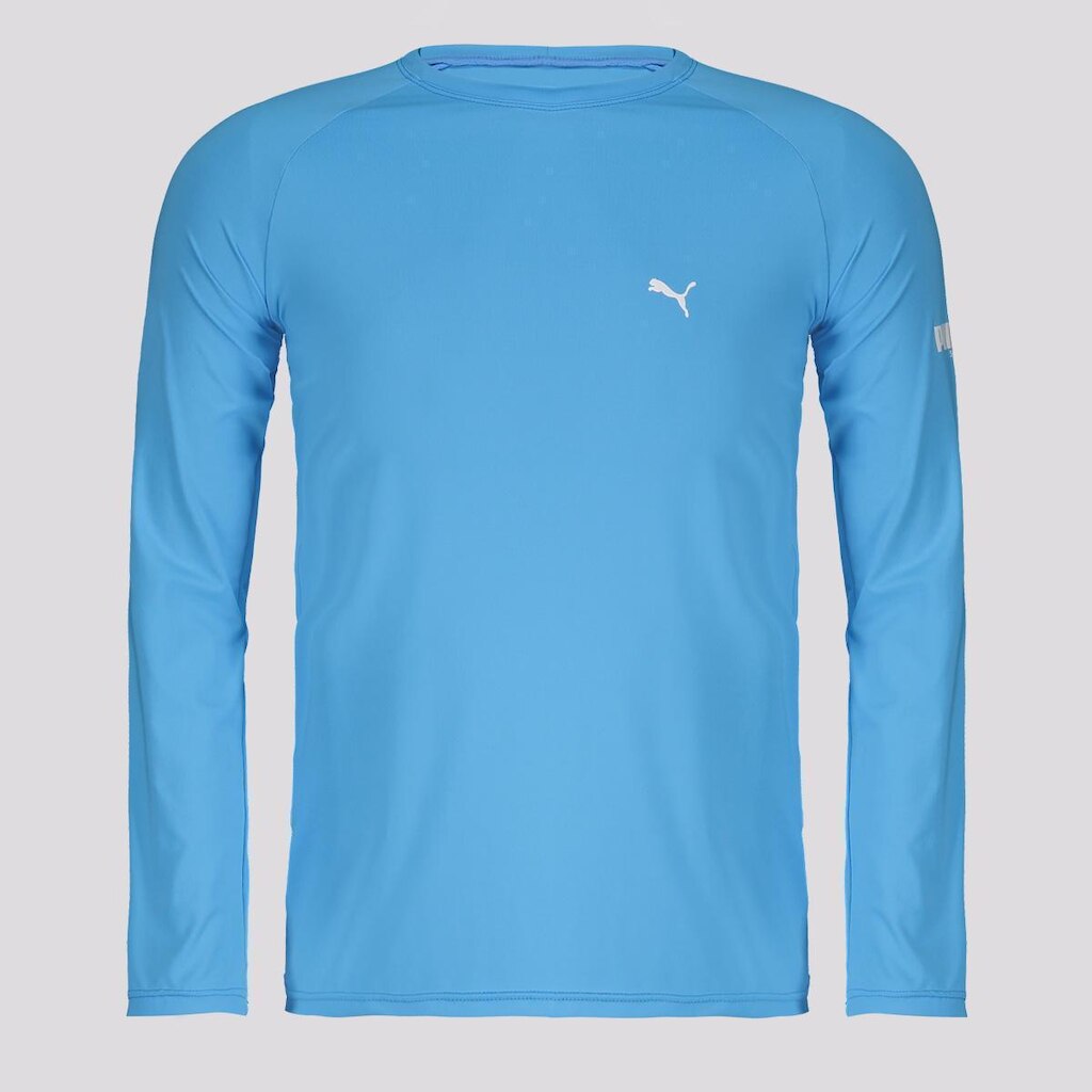 Camiseta Manga Longa Puma UV50+ Infantil Azul e Branca