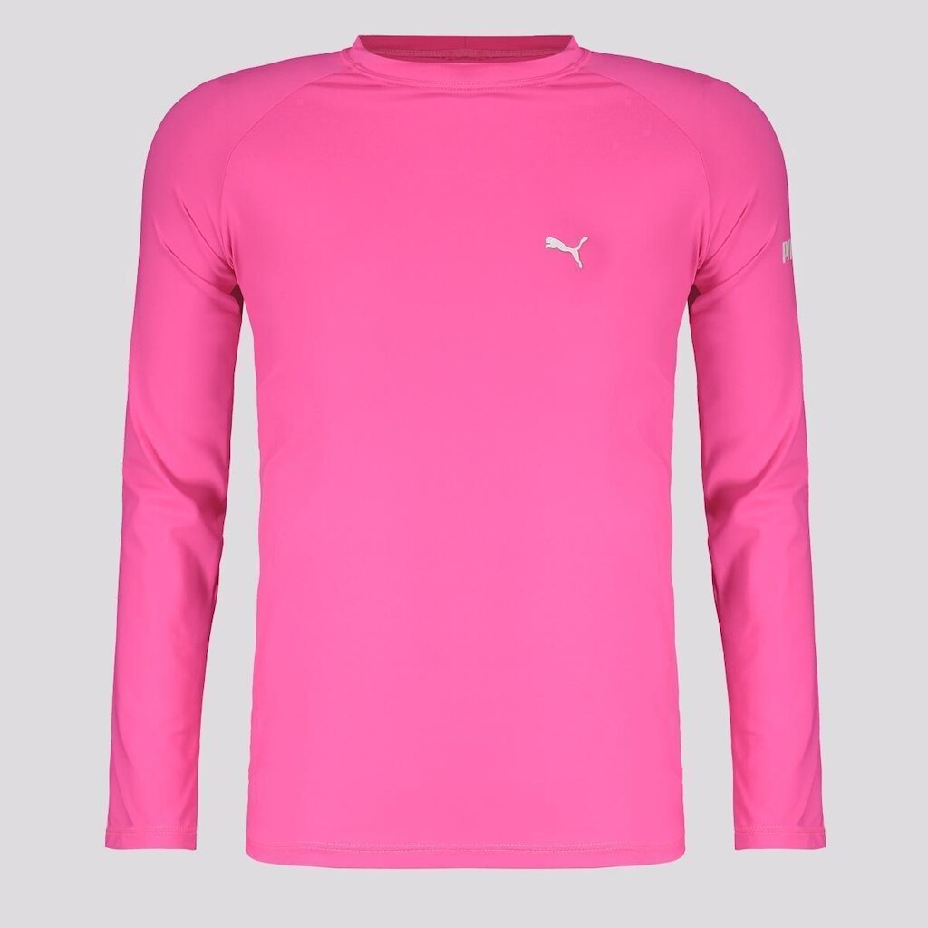 Camiseta Manga Longa Puma UV50+ Juvenil Rosa e Branca