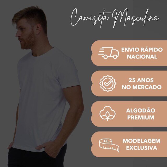 Camiseta Masculina Algodão - Básica Lisa
